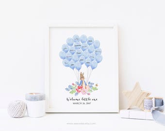 Peter rabbit Guest book, Signature guestbook, Sign in balloon, Sign in poster, baby shower gift, birthday gift, Baby keepsake, digital file