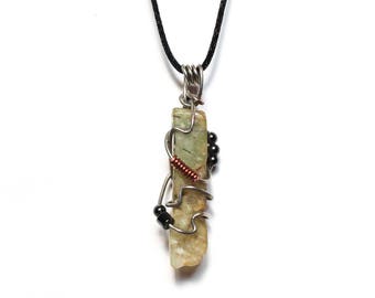 Green Prehnite and Hematite Pendant