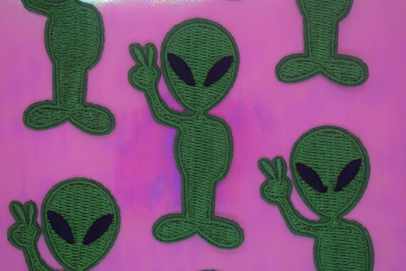 Green Alien Iron on Patch