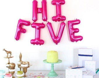 Hi Five-5th birthday-5 balloon-Fifth birthday party-Five decoration-16"-foil letter balloons-hi five sign-five banner-girl birthday party-5