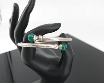French Victorian Bypass Bracelet Chrysoprase Sterling Silver