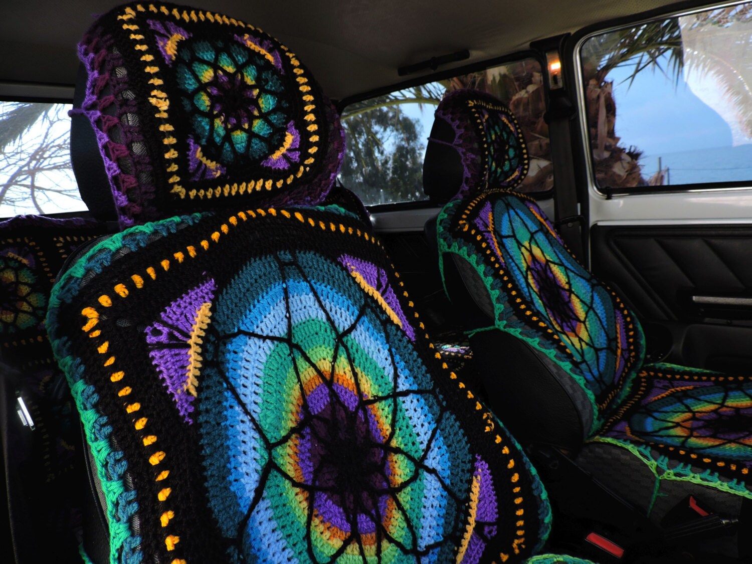 Vibrant crochet car seat covers