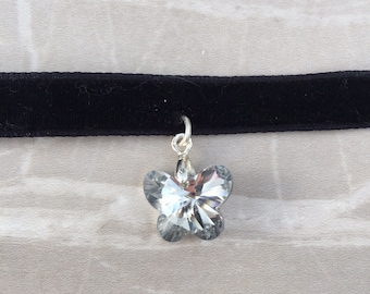 Crystal Butterfly Black Velvet Choker, Goth Choker, Butterfly Choker, Choker Necklace, Crystal butterfly Choker, velvet choker