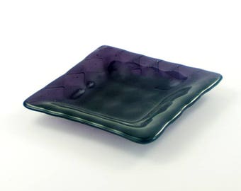 Purple Fused Glass Dish, Jewelry Holder, Trinket Tray, Coin Bowl, Bedroom Accessories, Bath Decor, Condiment Server, Unique Handmade Gifts