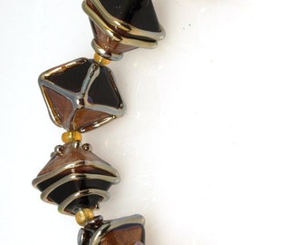Gold and black crystal, lampwork beads sra, set of 6, Lampwork Glass Beads, jewelry supplies, artisan beads, jewelry supplies