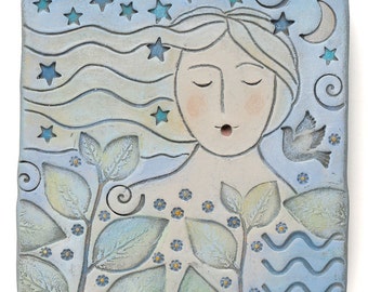 Woman, wall decor, art, clay, original art, one of a kind