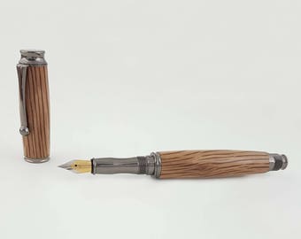 Hand turned Omega Fountain Pen in Holm Oak Wood ideal for a birthday, or special presentation gift