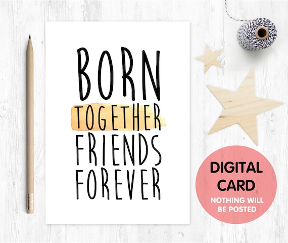 PRINTABLE twins card new baby twins card born together friends forever twins quote card twins poem new baby twins card