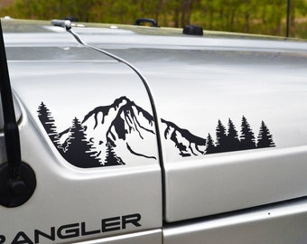 Jeep Wrangler TJ (1997-2006) Extended Hood with Mountain and Trees Decal 4pc Set