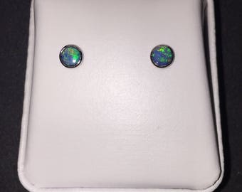 Sterling Silver Opal Doublet Stud Earrings, Opal Studs, Opal Earrings