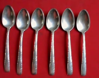 Set of 6 vintage 1940s Gorham Sterling Silver Camellia pattern 6 inch spoons, No Monogram.