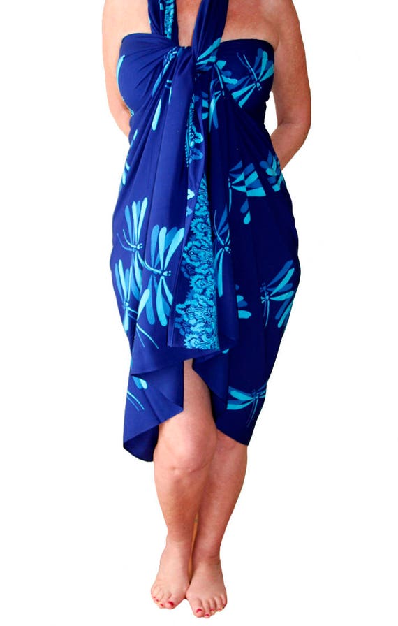 PLUS SIZE Sarong  Blue Dragonfly Batik Pareo Beach Sarong 