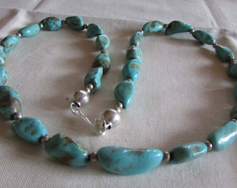 Turquoise and Sterling Silver Bead Necklace