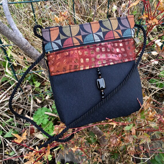 Vegan crossbody shoulder bag small purse Black Russet Brown