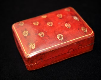 Red Leather jewelry box, Fleur de lis, dresser box, Vintage leather box, Antique, #1991