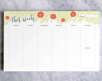 Weekly Planner Notepad | To Do List | Teacher Planner Pad | Vines & Flowers Desk Pad