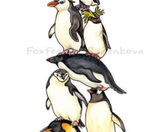 Penguin Stack Painting Print - Wall art, bird stack