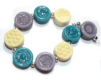 SRA Handmade Glass Lampwork Beads, Patterned Cool Colors Tabs