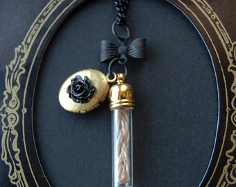 Hair Capsule Floral Locket - Victorian Mourning Necklace