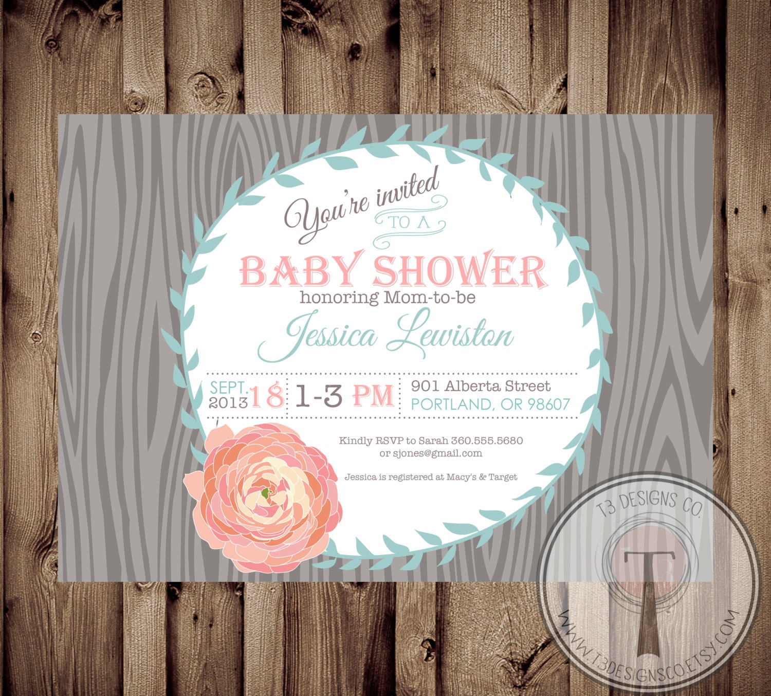 Baby Shower Invitation BABY GIRL Modern Vintage Baby