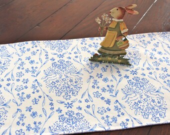 Spring Table Runner Bunnies in Blue and White