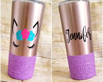 Stainless steel travel mug, unicorn mug, teacher gift, teacher mug, glitter mug, gift idea, birthday gift, birthday mug, unicorn gift