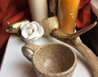 Mini Brown Speckled Ceramic Mug. Handmade, Wheel thrown Pottery.