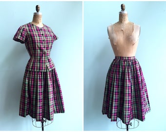 Vintage 1950's Plaid Skirt Set | Size Small