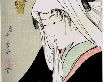 Japanese Ukiyoe, Woodblock print, antique, Utamaro, "Love for a Street-walker "