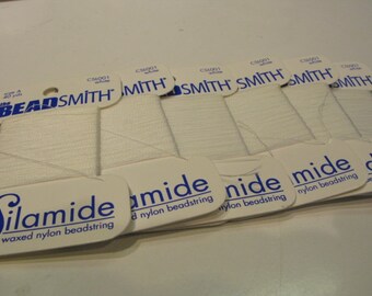 Silamide Nylon Bead Thread, Waxed Nylon Beadstring, Size A Silamide, White Silamide Beadweaving Cord
