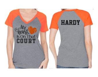 Glitter Tennis Mom V-neck Short Sleeve Raglan Shirt|Customized Basketball Mom Shirt