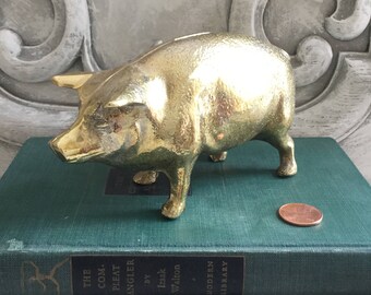 Brass Piggy Bank / Vintage Solid Brass Piggy Bank