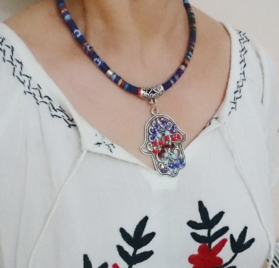 Hamsa Amulet Necklace Bohemian Gifts Colorful Rope Necklace