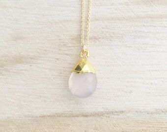 Rose quartz gemstone drop necklace, rose necklace, quartz necklace, gemstone necklace, layering necklace, gold necklace