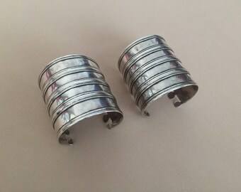 A pair of turkmen tribal silver cuff bracelet arm-band