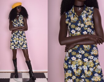 90s Floral Print Button Down Dress/ Small/ 1990s/ Tank/ Sleeveless