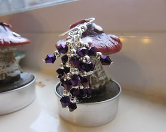 Purple earrings , Cluster earrings , Silver plated earrings , Iridescent earrings , Beaded earrings , Gifts for her