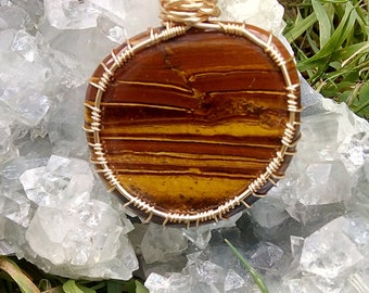 Tiger Eye Gold Plated Wire Wrapped Pendant