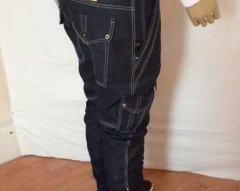 Daab dark denim handmade men's pants multiple pockets zips bottom, styles for all shoes, handmade stitch pull zips, hand print logo side pkt