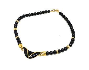 Vintage 1980s Napier Necklace | Vintage Necklace | 1980's Necklace | Black Necklace | Gold Necklace | Beaded Necklace