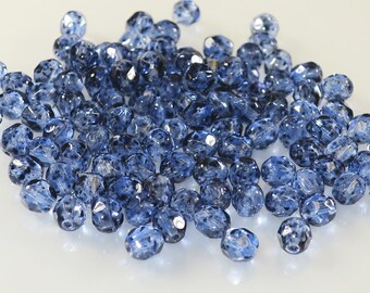 6 mm Blue Dappled Finish Firepolish glass beads-Lot 67