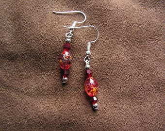 Earrings red and gold beads