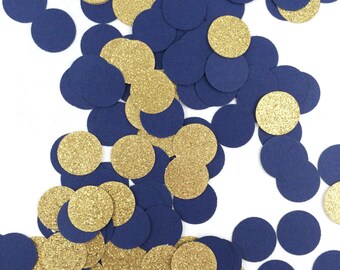 1,000 Navy Blue & Gold Glitter Confetti | Circle Confetti | Bridal Shower | Table Decor | Wedding | Baby Shower | Small Confetti | Gold