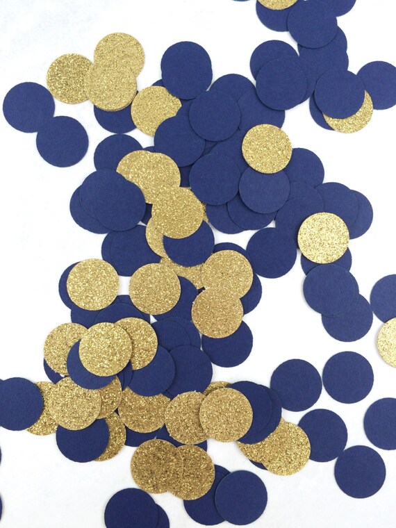 1000 Navy Blue & Gold Glitter Confetti Circle Confetti