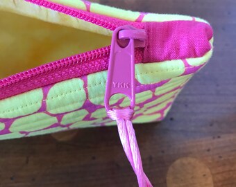 Pink and Yellow Quilted Pencil Pouch