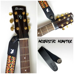 Acoustic Guitar Strap Leather Adapter - Button - Headstock Attachment - Black