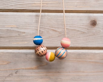 READY TO SHIP Hand Painted Wooden Bead Necklace in Evening Breeze, Anna Joyce, Portland, Or.