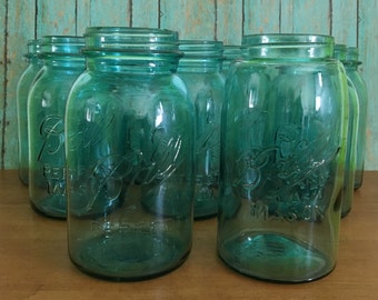 One Quart Antique Blue Ball Canning Jars, Vintage Canning Jars, Blue Ball Perfect Mason Jars, Bridal Shower Decor, Wedding Decor