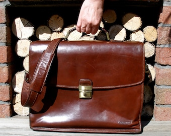 Vintage KATANA leather briefcase-retro satchel-laptop bag-handbag-brown bag-documents case-office briefcase-business bag-17" laptop