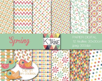 Digital paper 12 sheets to print and 3clips art